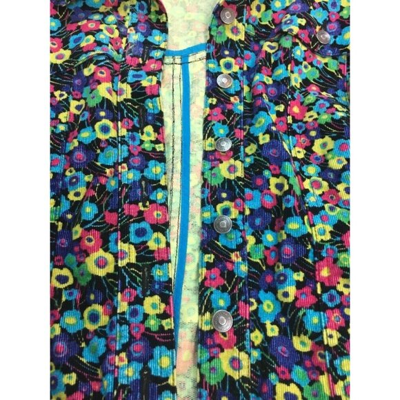 Floral Corduroy Jacket Liz Claiborne Flowered Size Medium Button Up u - Picture 6 of 10